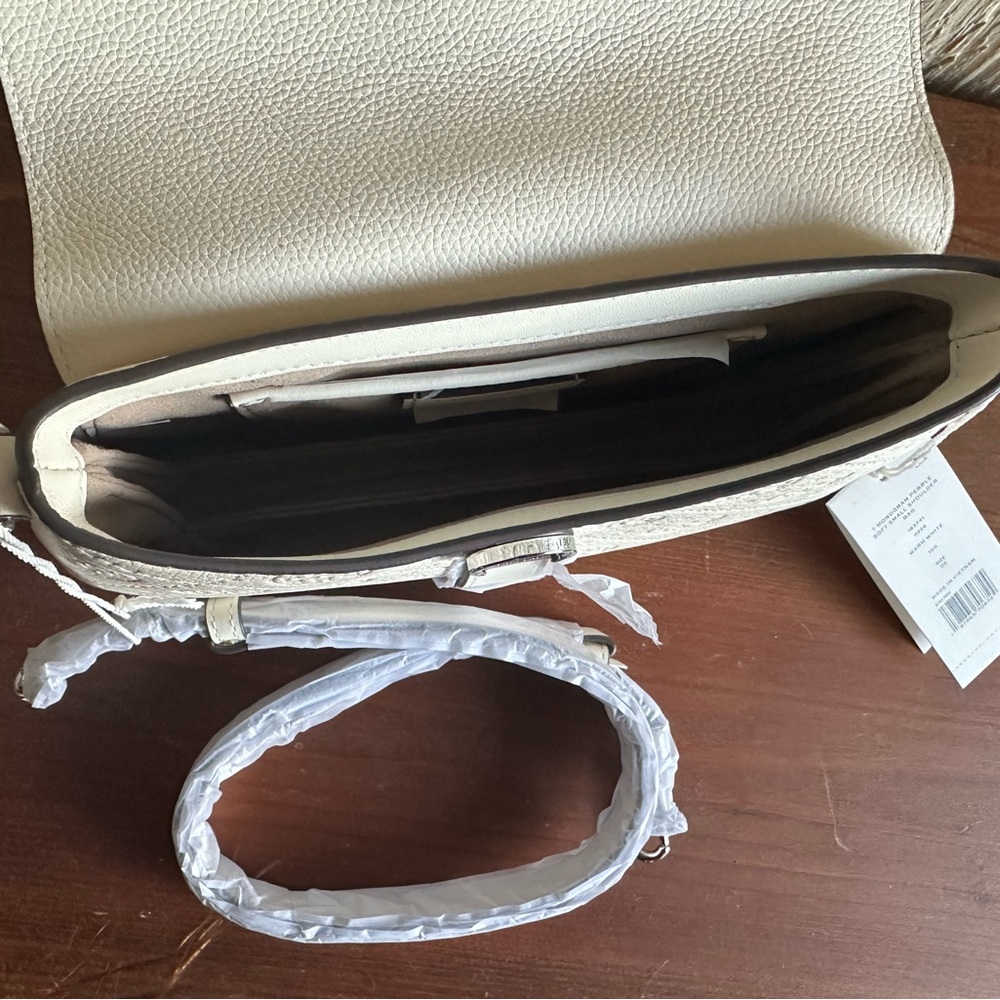 NWT Tory Burch Small T Monogram Pebble Leather Shoulder Bag Warm White MSRP $395 - Picture 6 of 9